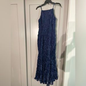 Blue dress with floral accents throughout